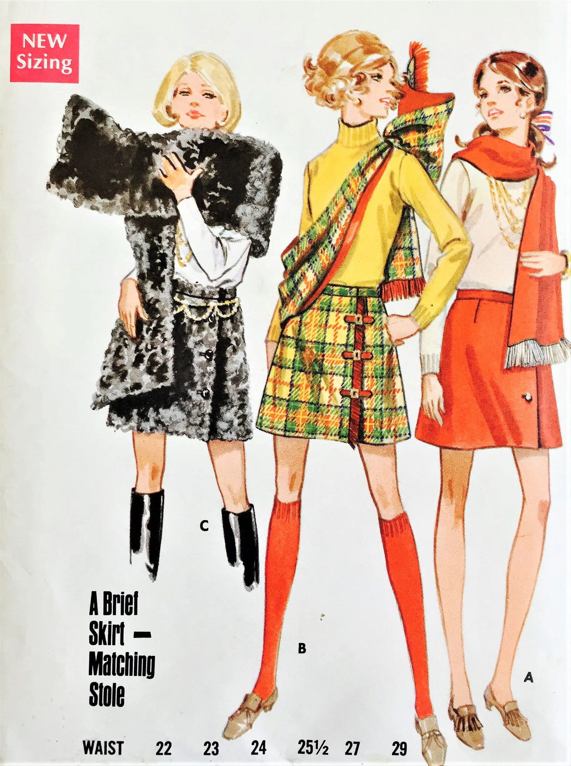 1960s Mini Skirts and Stole Pattern: BUTTERICK 5489