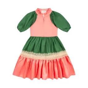 Panelled Mix And Match Dress GERANIUM PINK AND BASIL GREEN