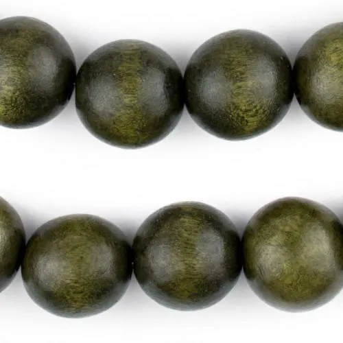 Beads Wood Natural Round Dyed Olive Green 30mm