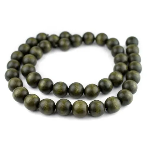 Beads Wood Natural Round Dyed Olive Green 30mm