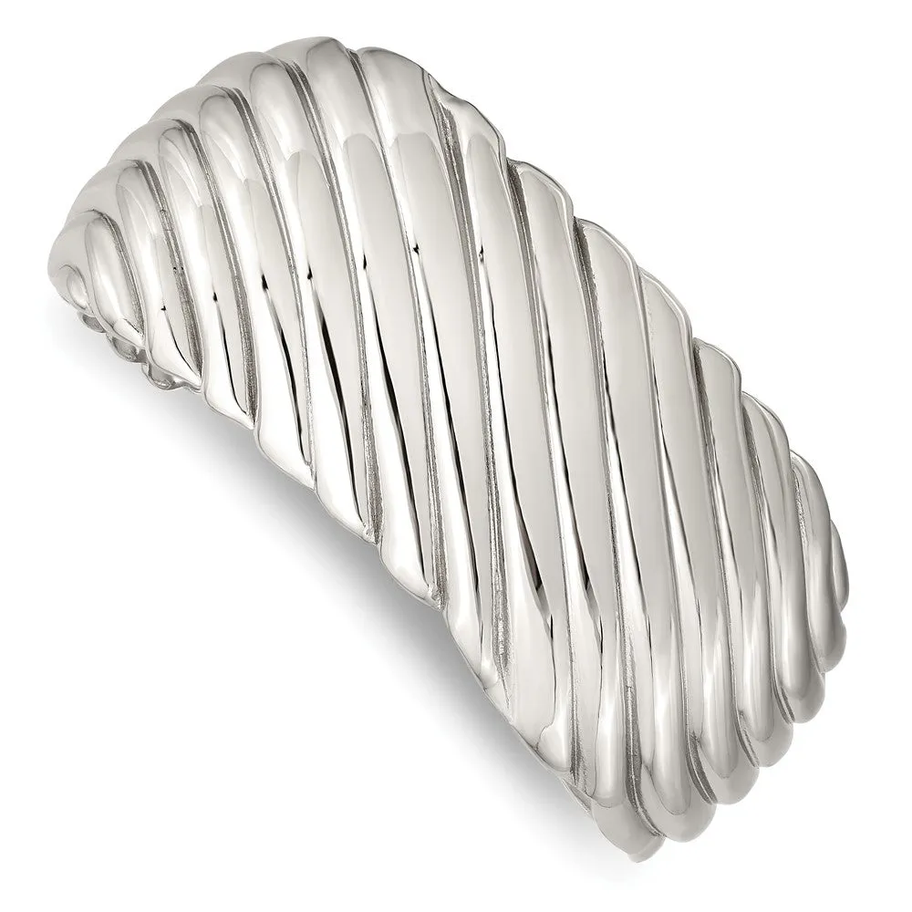 Polished Striped 31mm Stainless Steel Cuff Bracelet