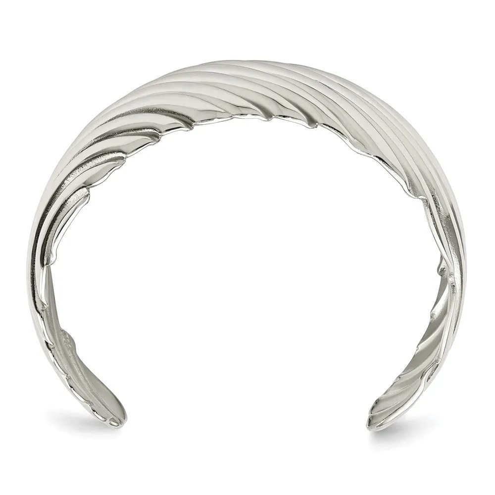 Polished Striped 31mm Stainless Steel Cuff Bracelet