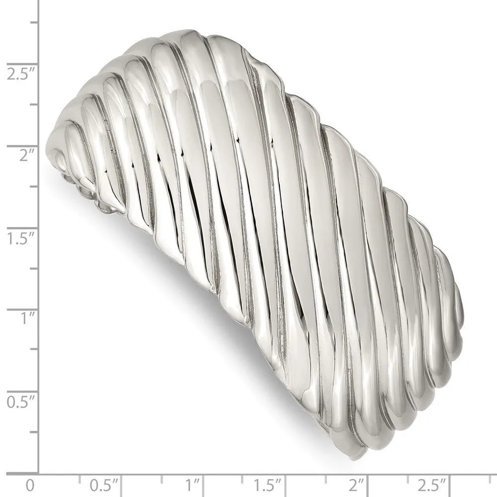 Polished Striped 31mm Stainless Steel Cuff Bracelet