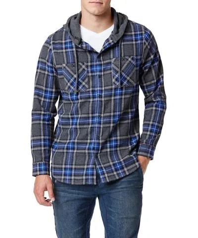 Blue Plaid Flannel Hoodies for Men by UNIONBAY