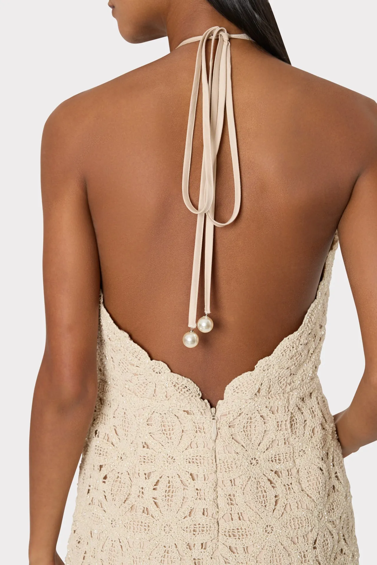 Celeste Beaded Crochet Halter Dress