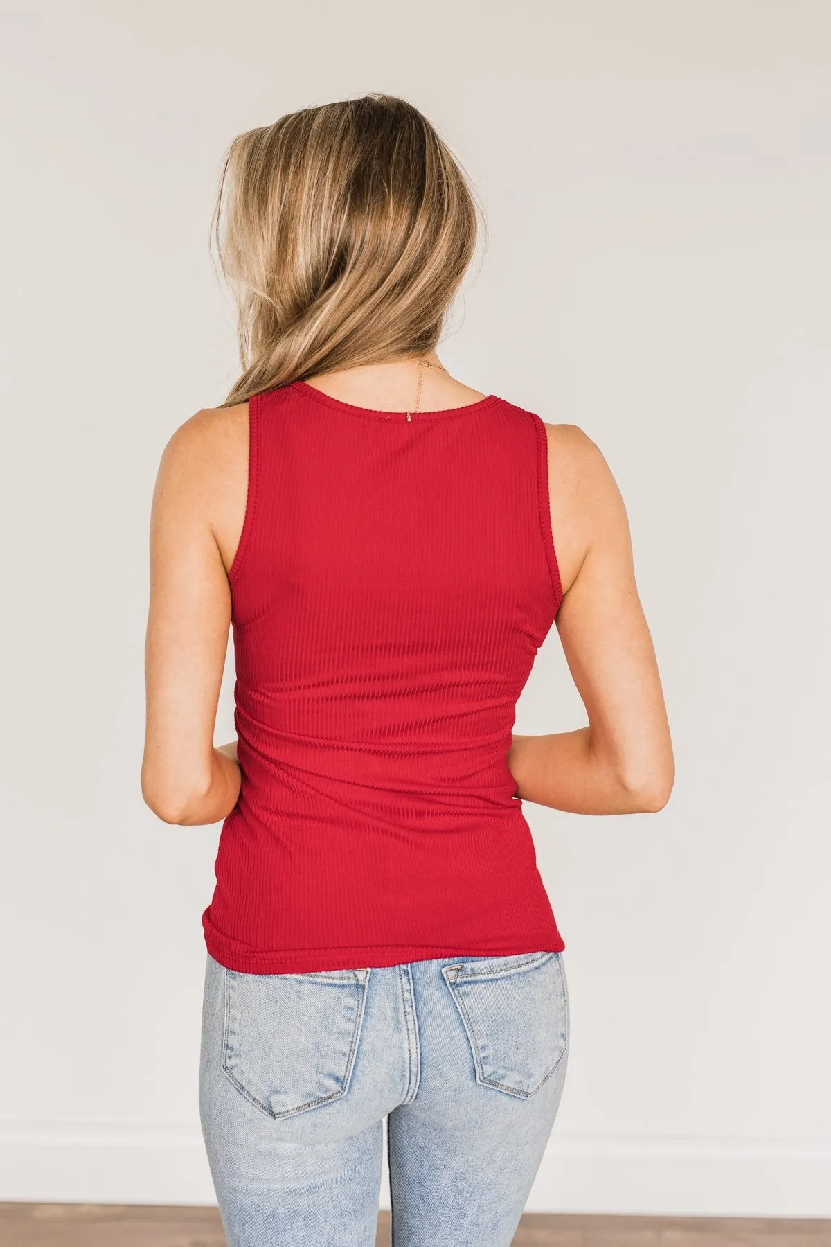 Red Zipper Henley Tank Top