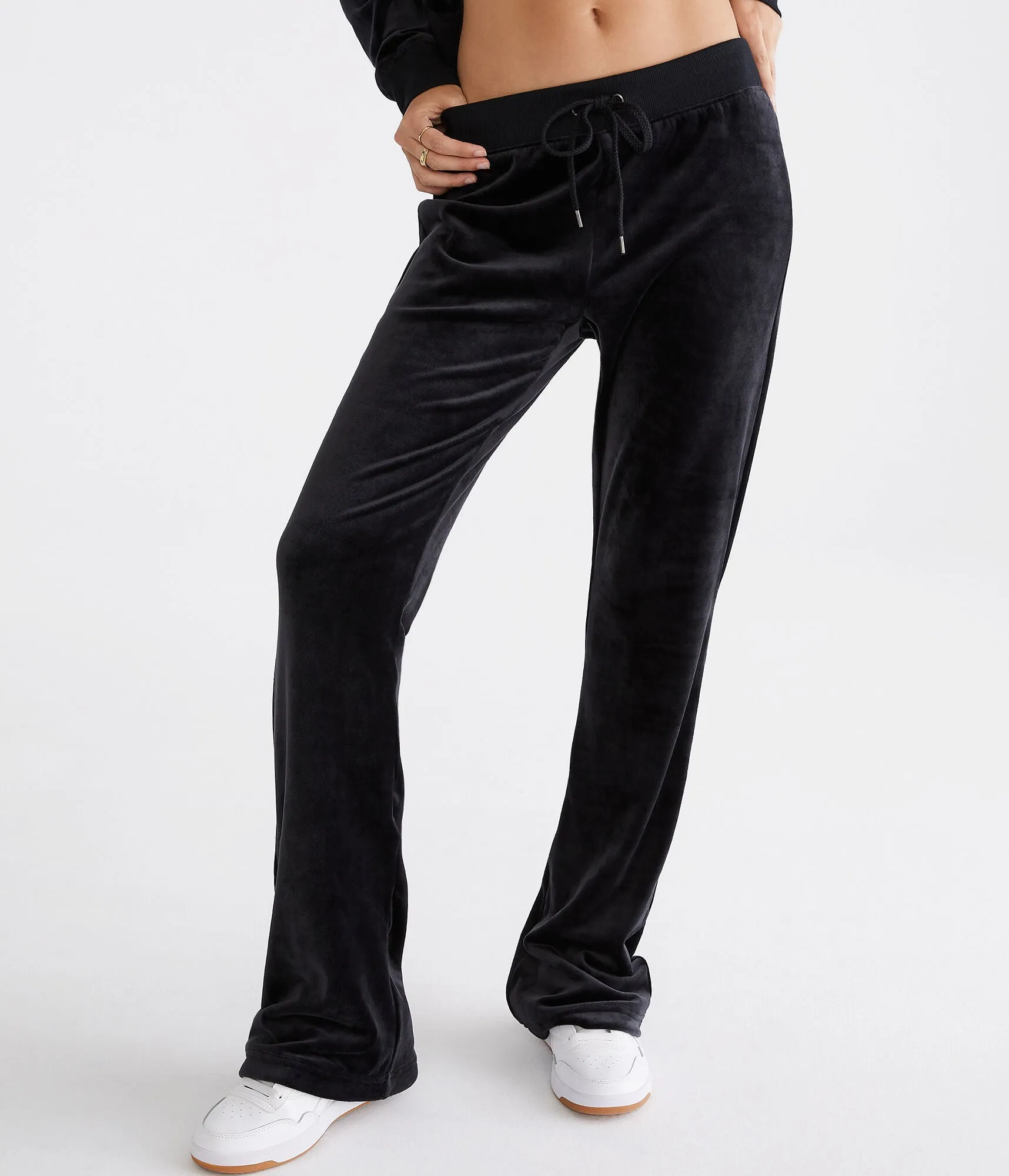 High-Rise Velour Flare Pants Size XXL Black