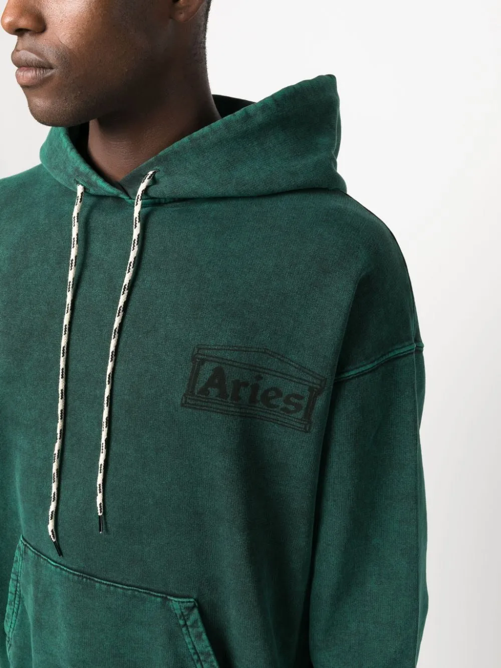 Distressed Cotton Hoodie with Aries Logo