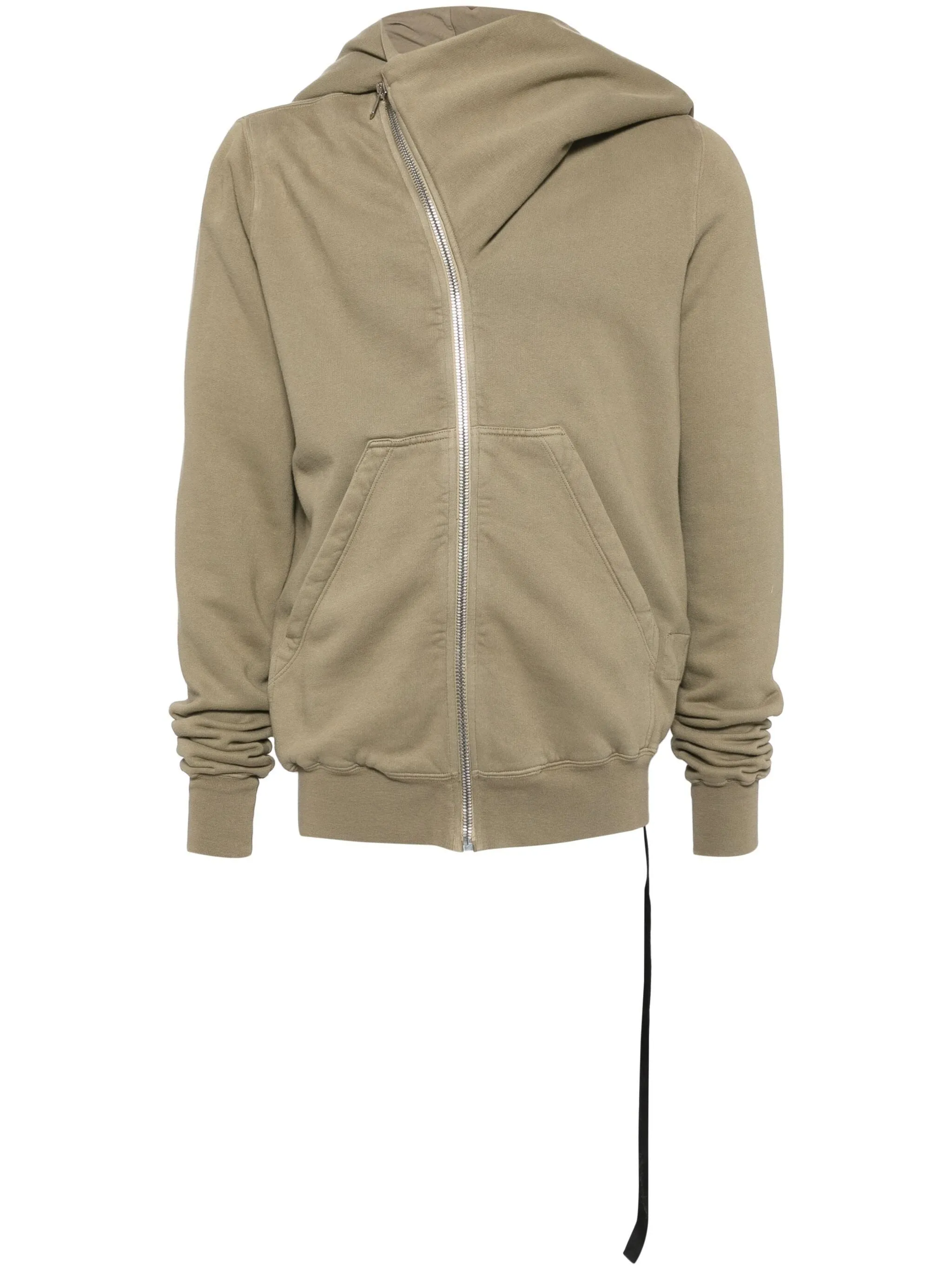 Zip-Up Hooded Jacket in Organic Cotton with Asymmetric Design