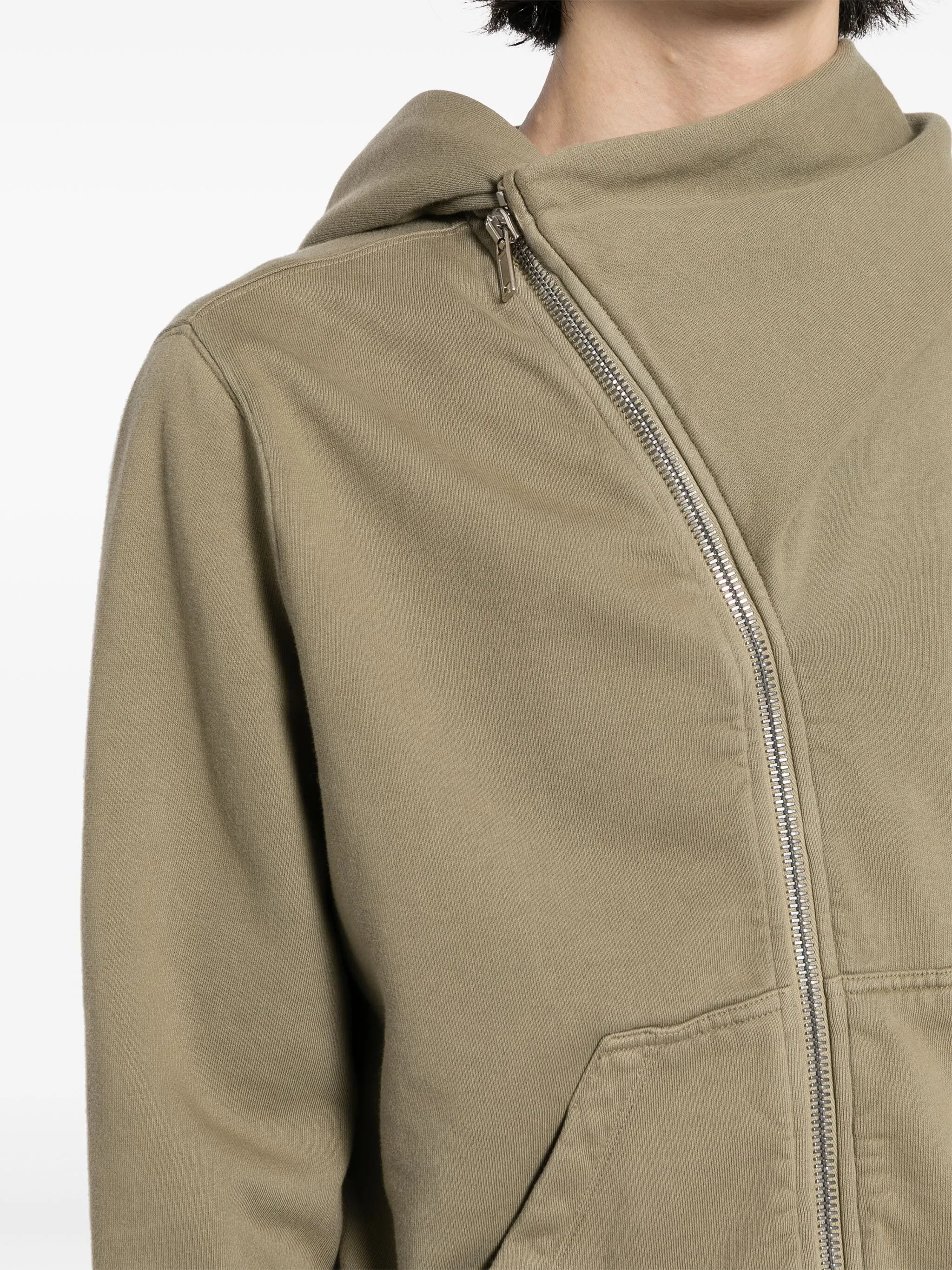 Zip-Up Hooded Jacket in Organic Cotton with Asymmetric Design