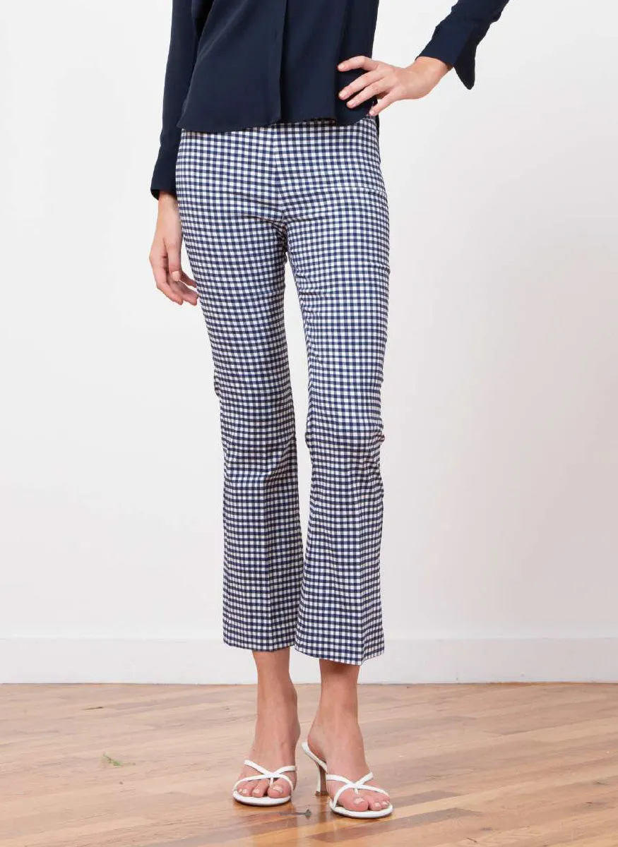 Avenue Montaigne Leo Check Crop Flare Pants in Sailor Blue Check