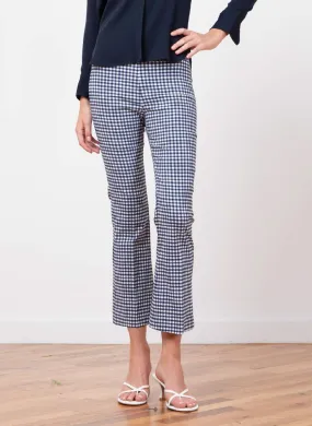 Avenue Montaigne Leo Check Crop Flare Pants in Sailor Blue Check