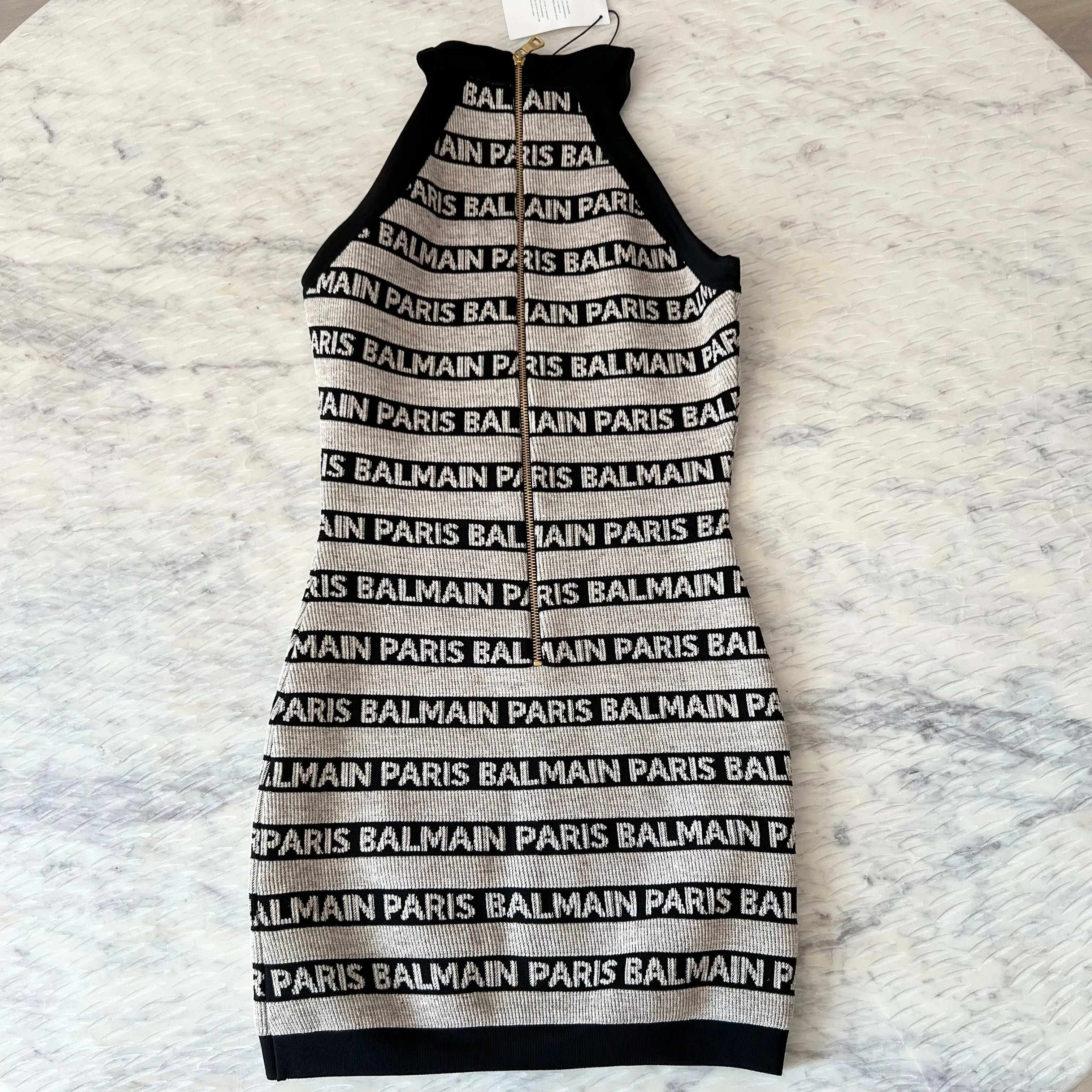 Balmain Logo Stripe Sleeveless Bandage Dress