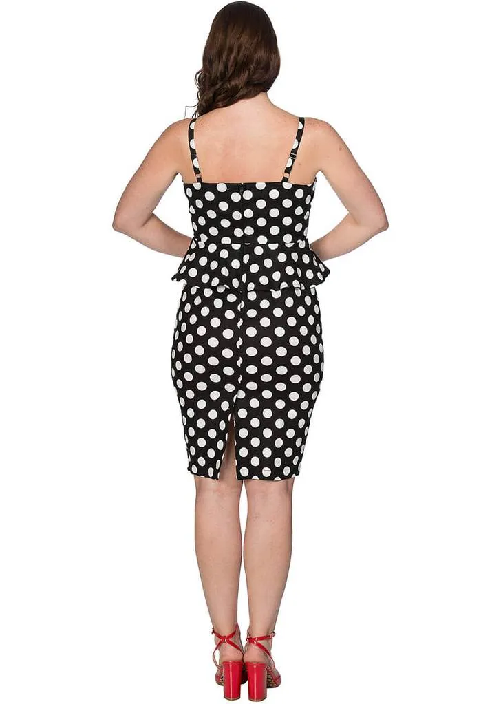 Black Banned Polkadot 50's Pencil Dress Peplum