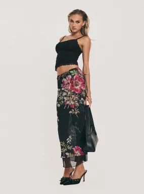 Paganio Black Floral Maxi Skirt