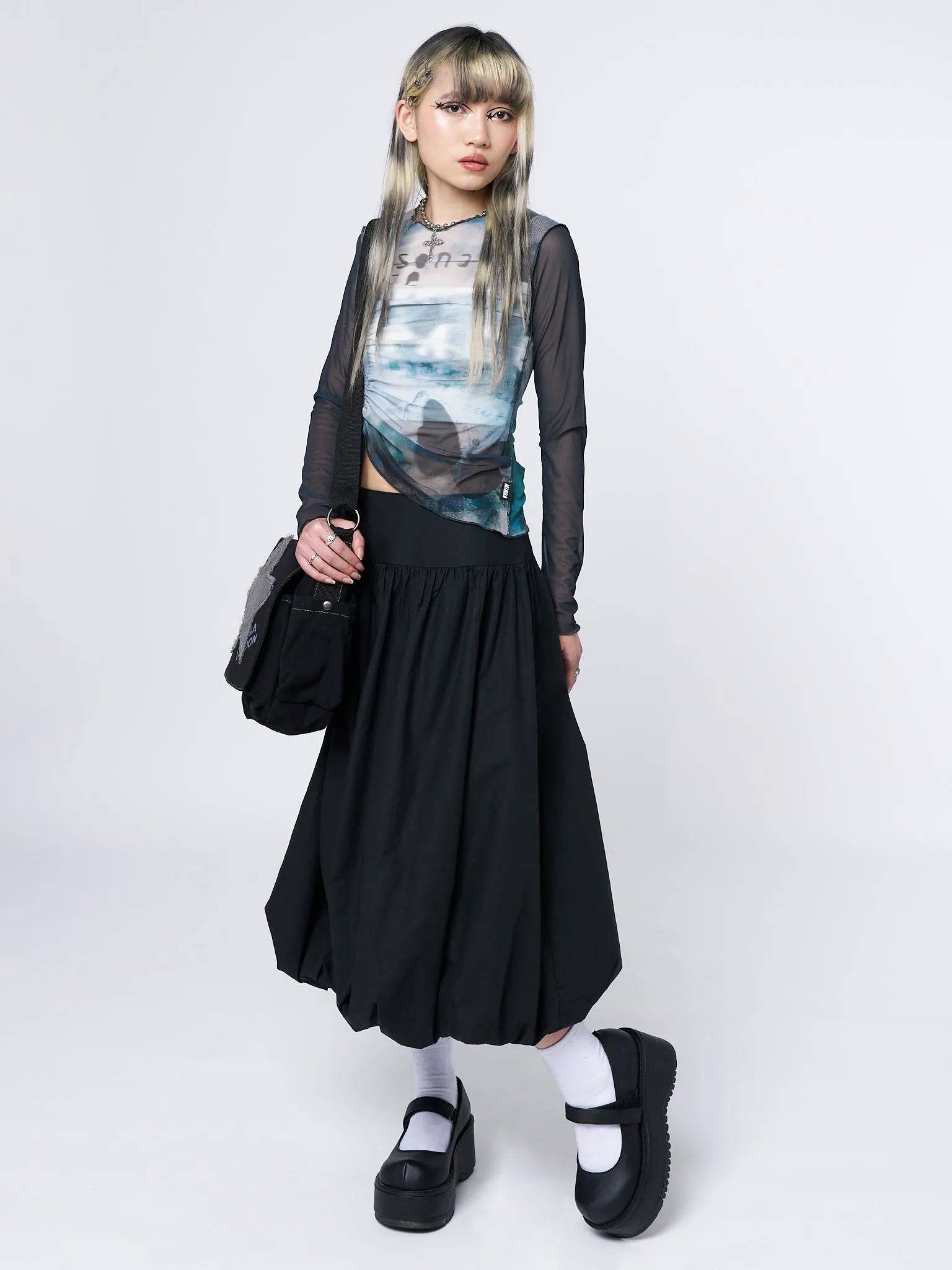 Black Bubble Midi Skirt