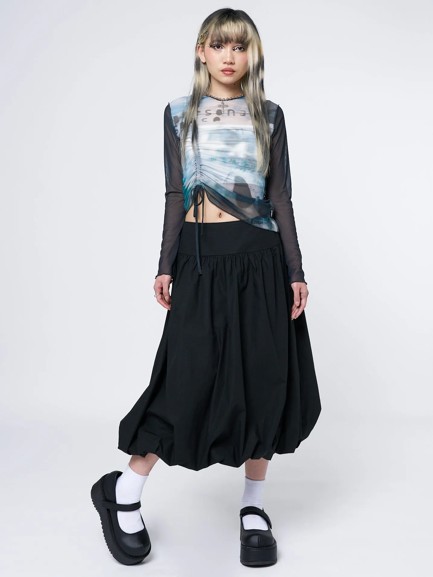 Black Bubble Midi Skirt