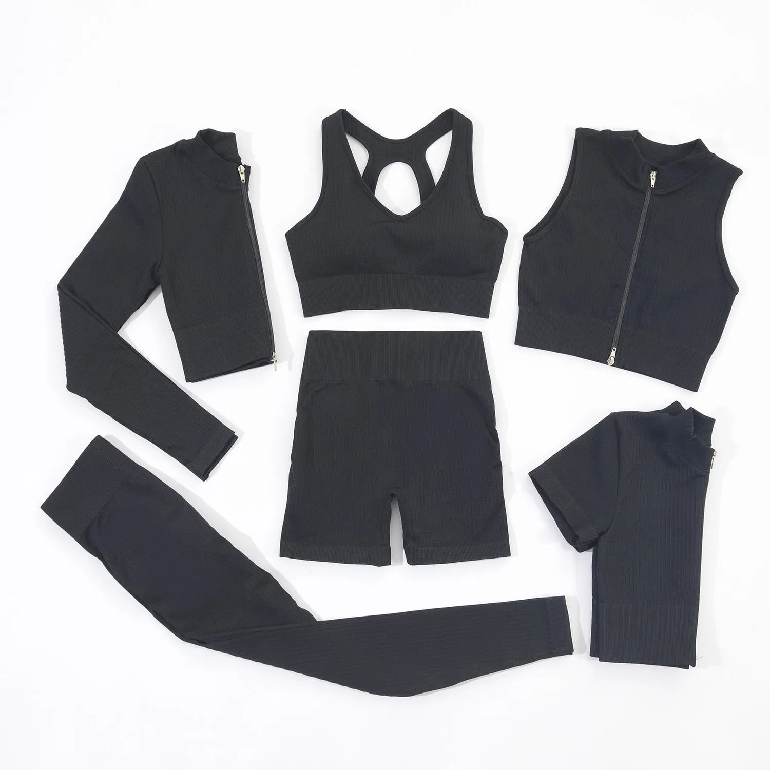 Black Seamless Double Zip Sleeveless Yoga Shirt