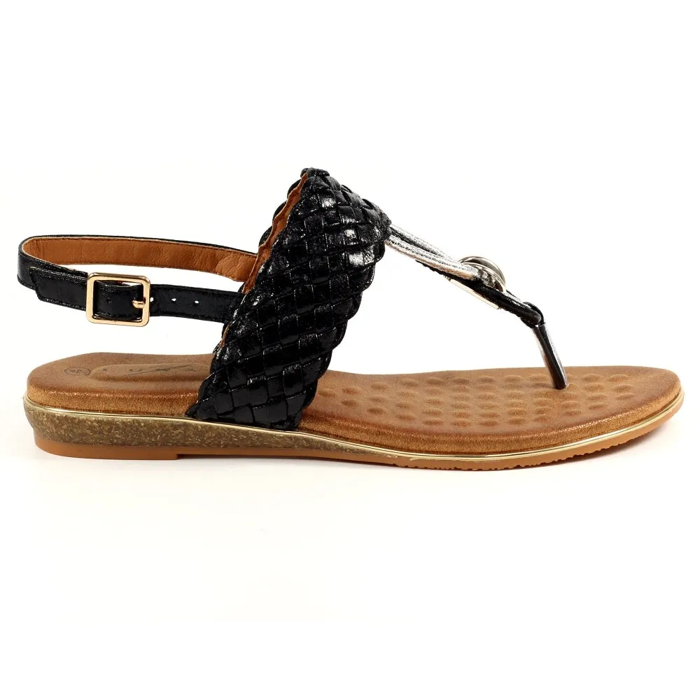 Black Soft Sandal with T Bar by Ladies Lunar