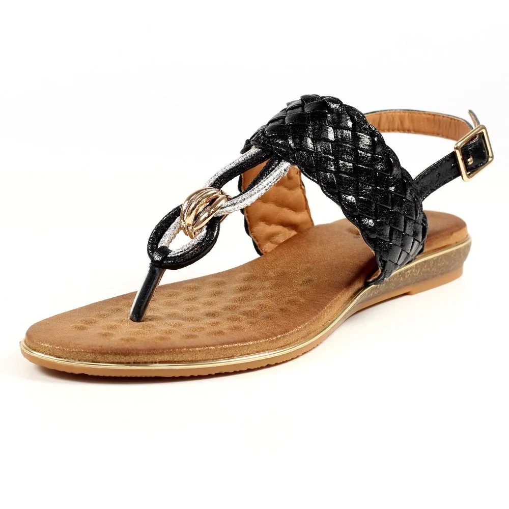 Black Soft Sandal with T Bar by Ladies Lunar