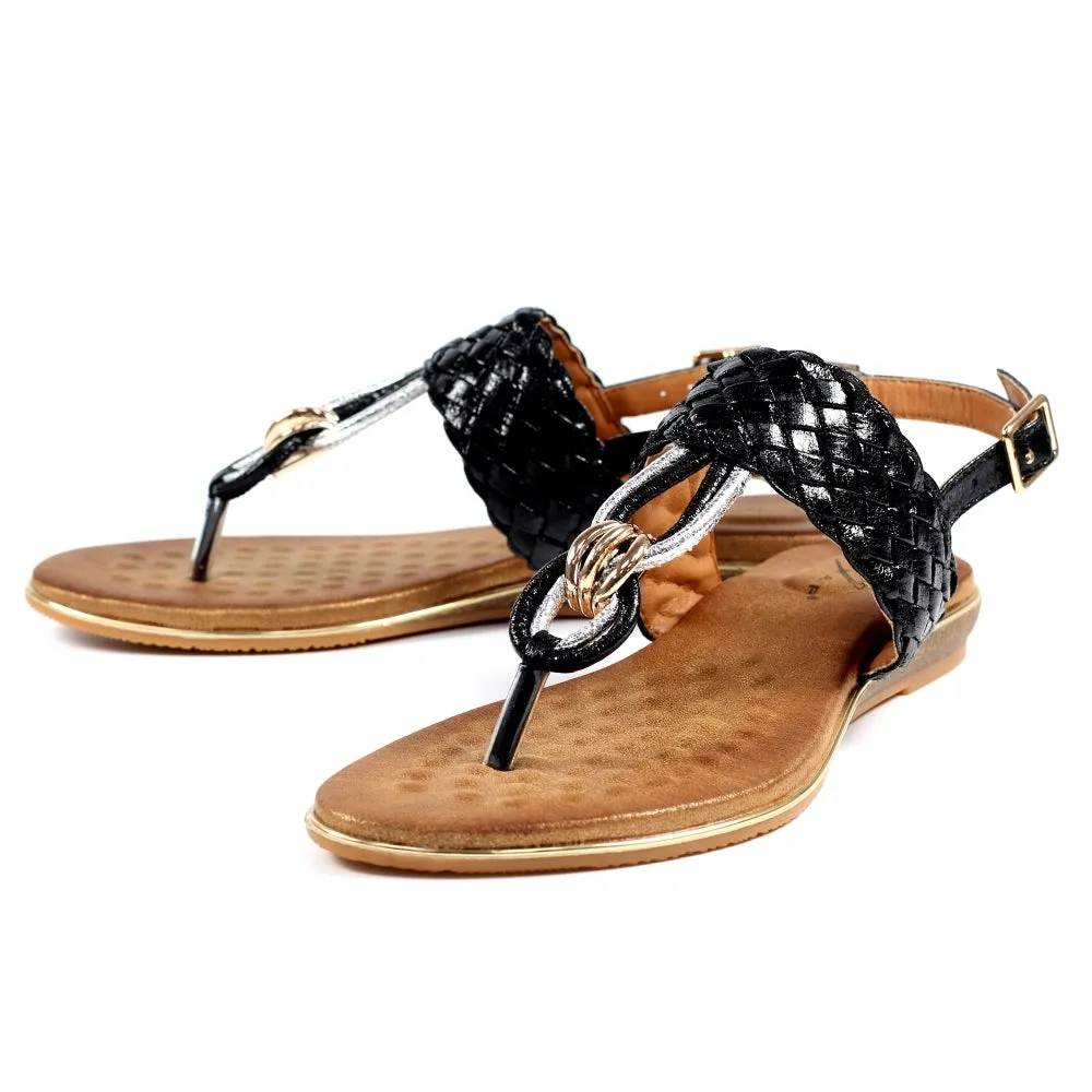 Black Soft Sandal with T Bar by Ladies Lunar