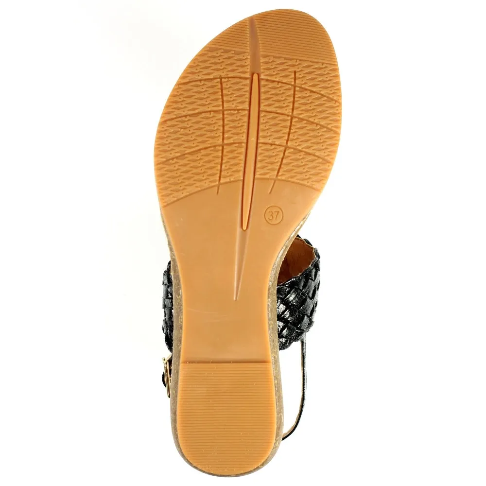 Black Soft Sandal with T Bar by Ladies Lunar