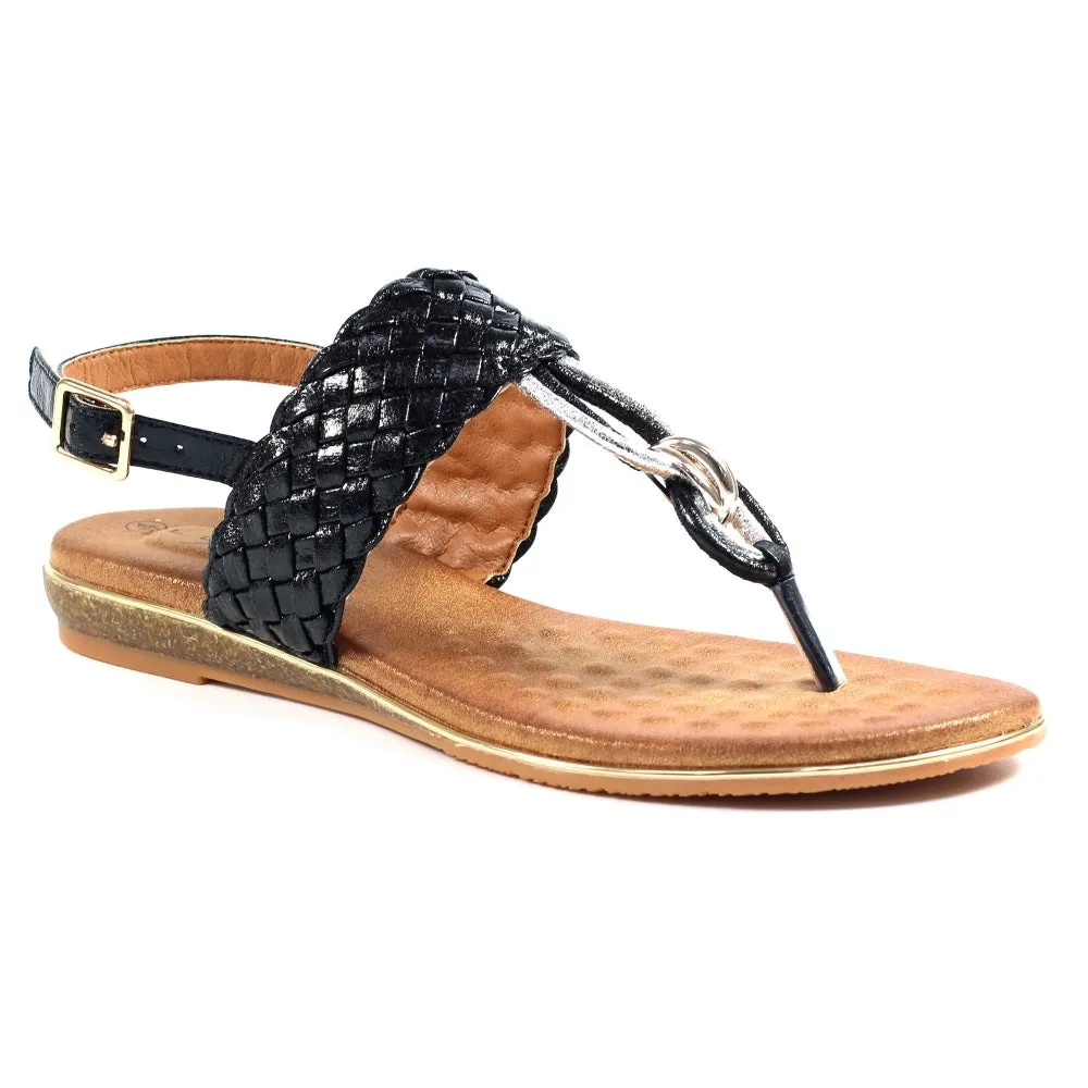 Black Soft Sandal with T Bar by Ladies Lunar