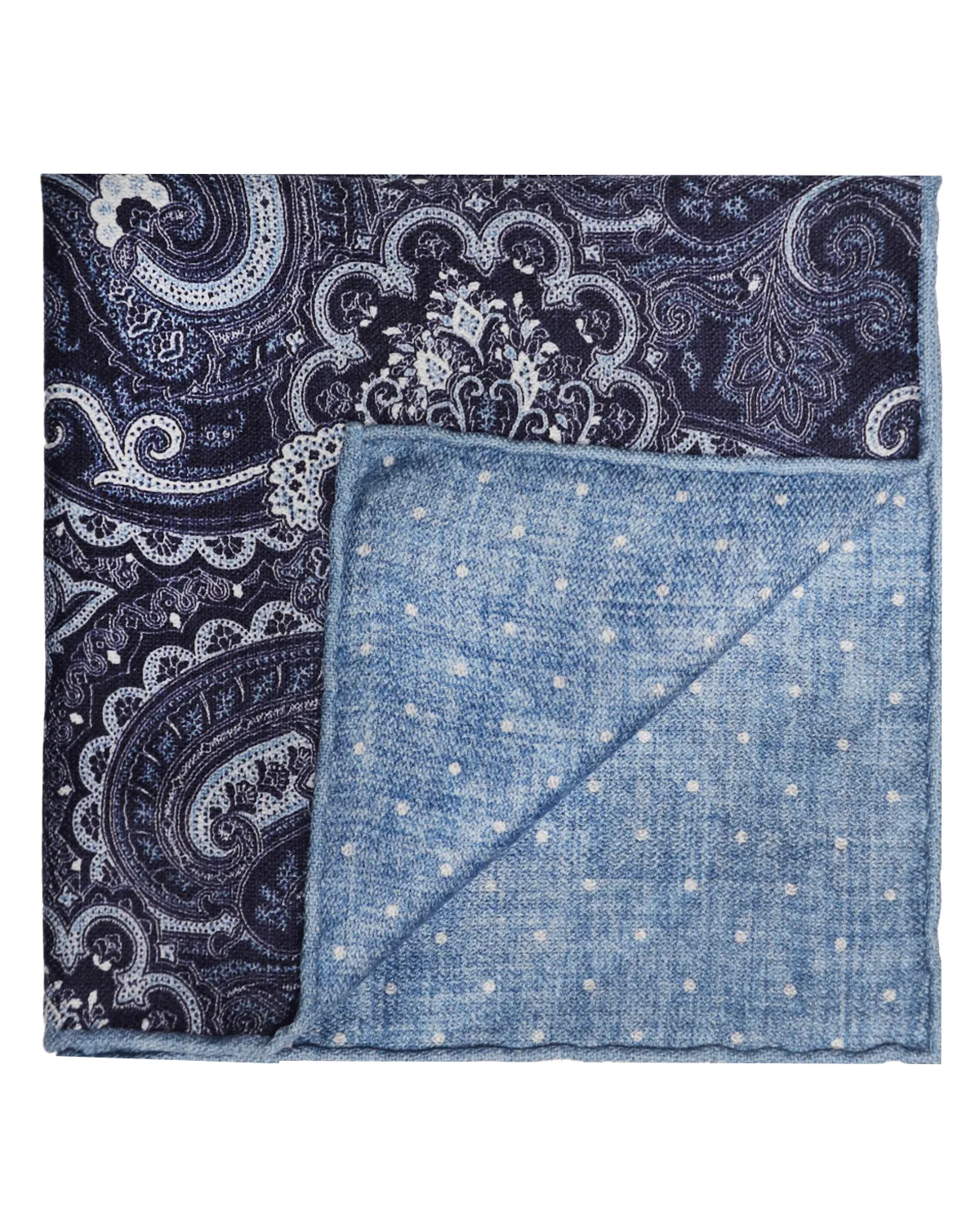 Blue Tan Reversible Silk Pocket Square