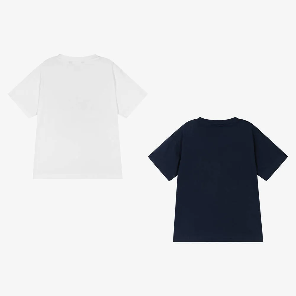 Boys Blue White Cotton T-shirts Pack of 2