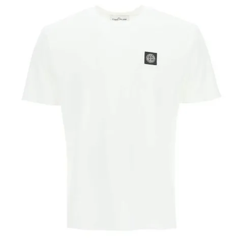 STONE ISLAND Crew Neck Cotton Logo T-Shirts with Short Sleeves