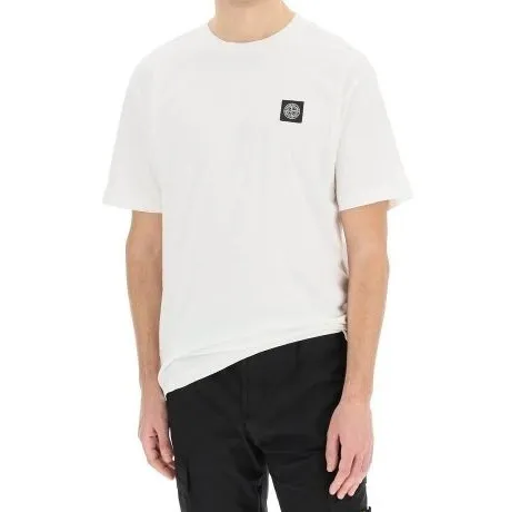 STONE ISLAND Crew Neck Cotton Logo T-Shirts with Short Sleeves