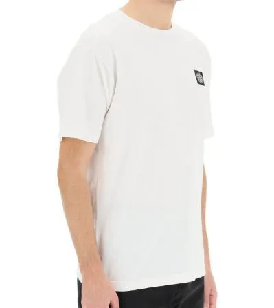 STONE ISLAND Crew Neck Cotton Logo T-Shirts with Short Sleeves