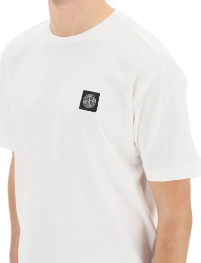 STONE ISLAND Crew Neck Cotton Logo T-Shirts with Short Sleeves