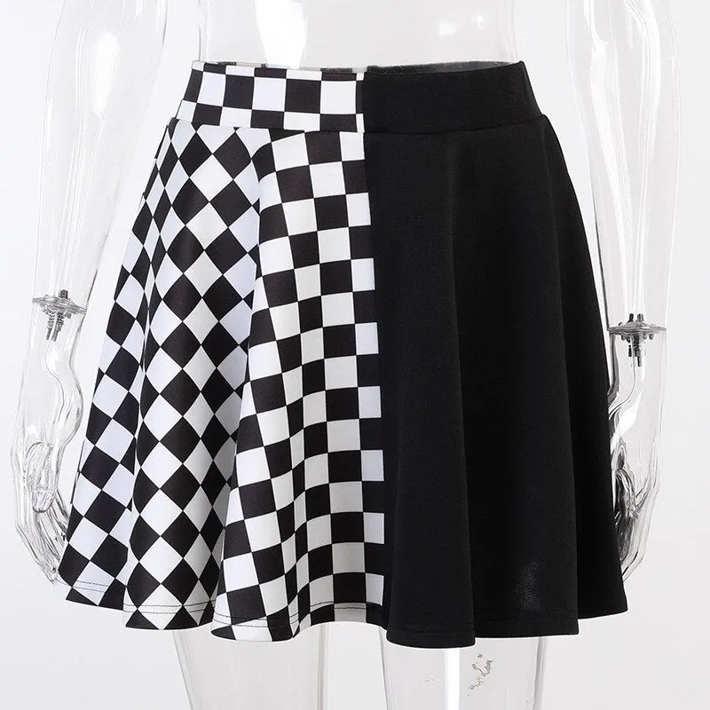 Checkered Gothic Women's Skirt Patchwork Plaid Mini Skirt Red Spring Autumn Hip Hop Girl Punk Goth Clubwear