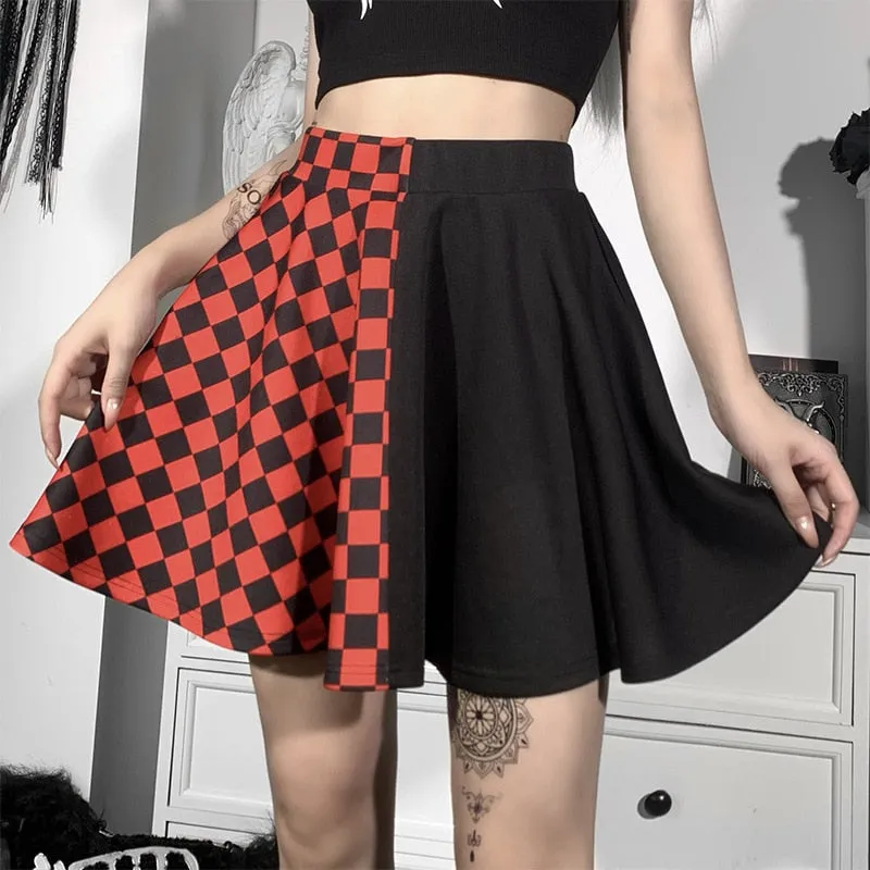 Checkered Gothic Women's Skirt Patchwork Plaid Mini Skirt Red Spring Autumn Hip Hop Girl Punk Goth Clubwear