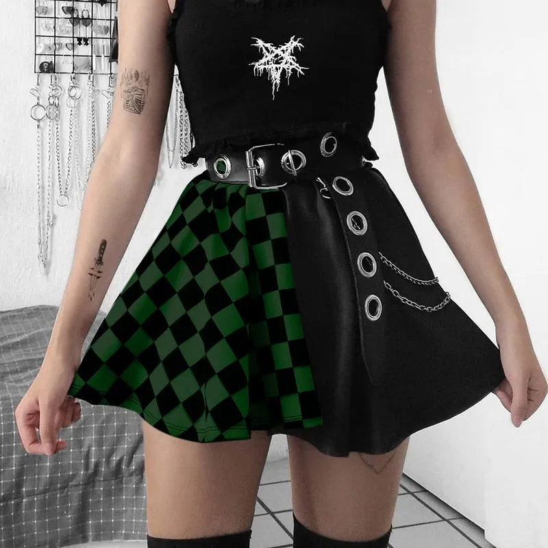 Checkered Gothic Women's Skirt Patchwork Plaid Mini Skirt Red Spring Autumn Hip Hop Girl Punk Goth Clubwear