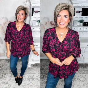 Chic Peplum Top in Black/Magenta