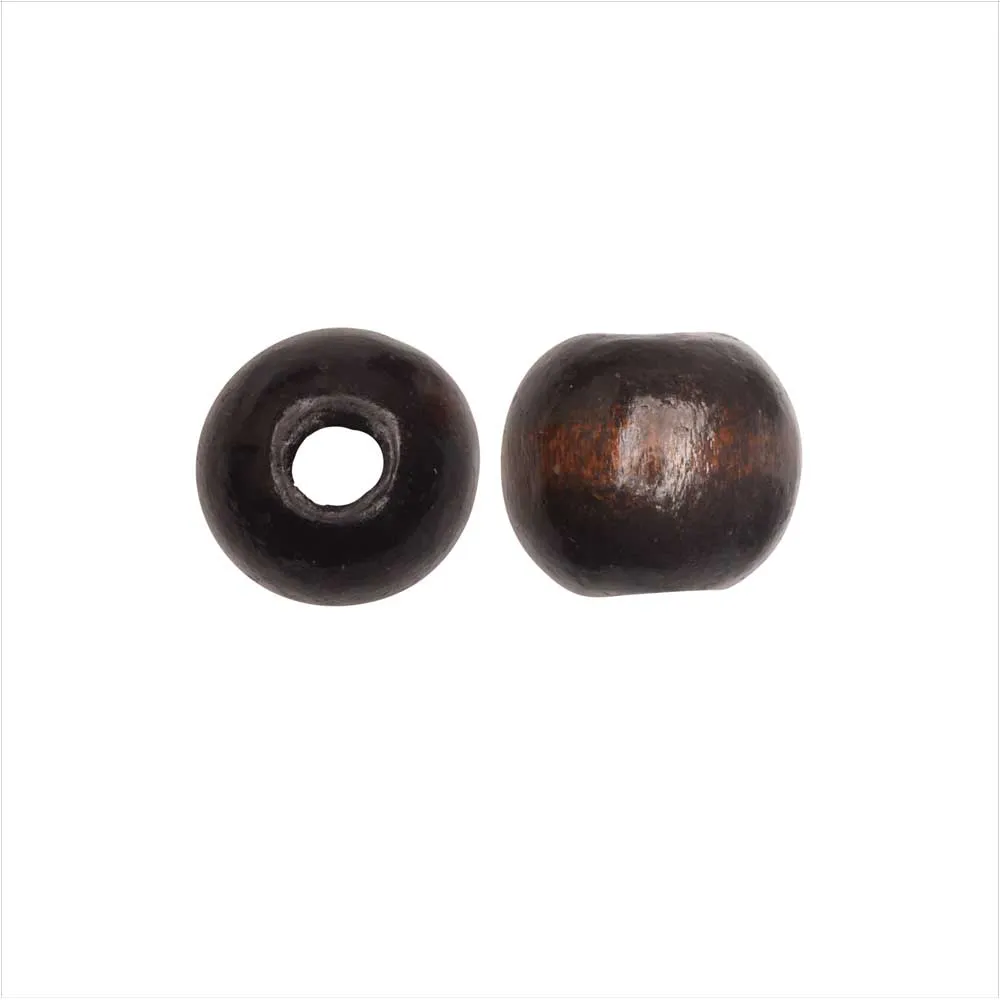 Smooth Large Hole Round Wood Beads 12mm Coffee