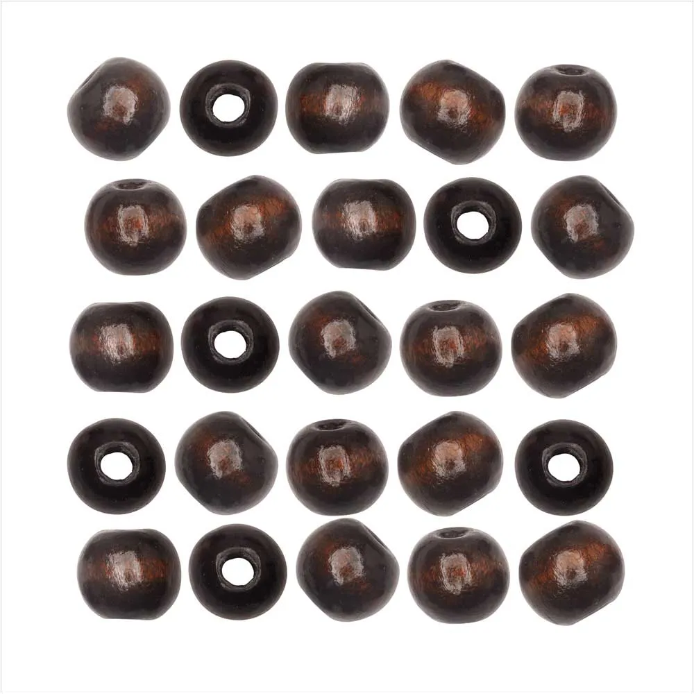 Smooth Large Hole Round Wood Beads 12mm Coffee