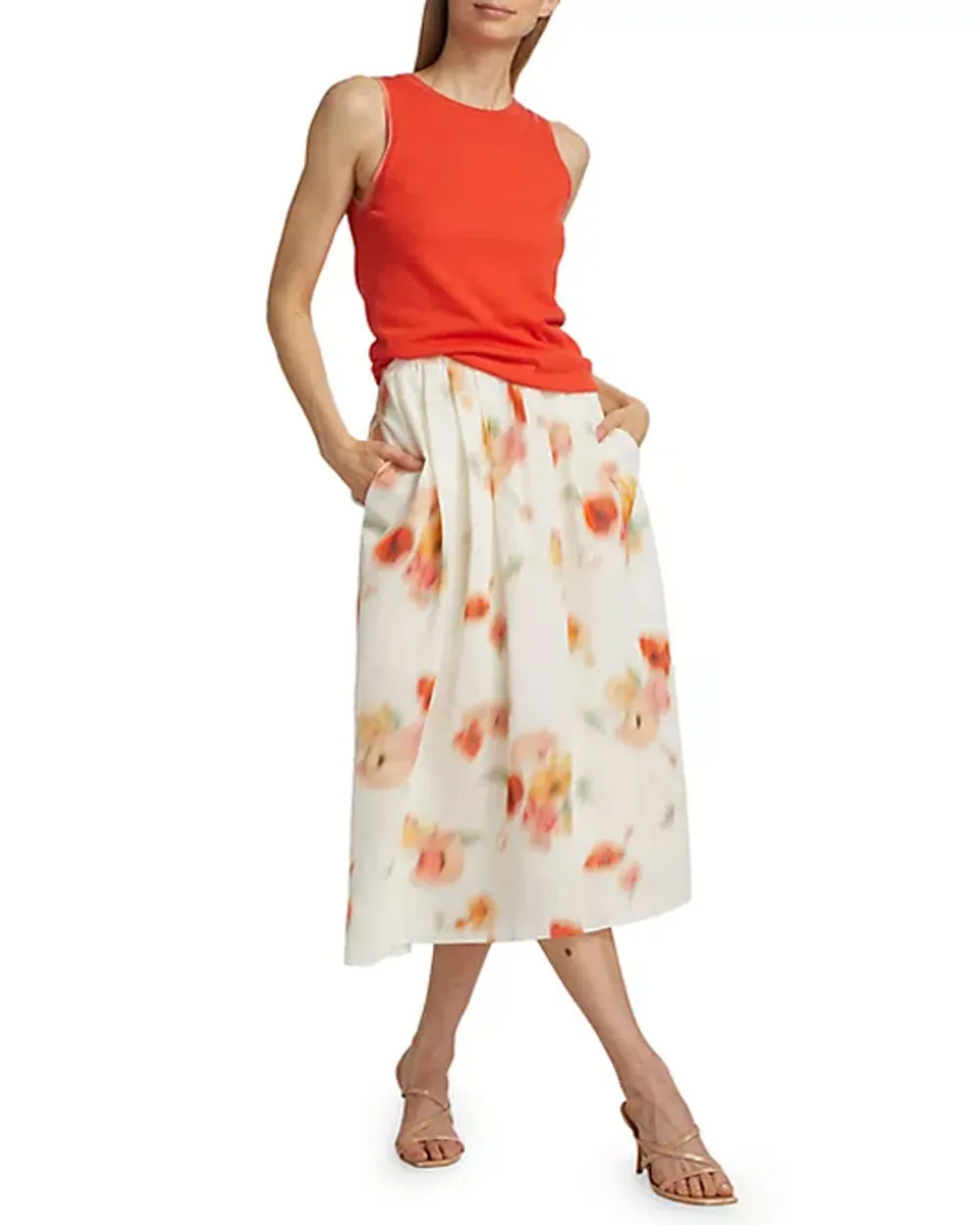 Cream Dusk Poppy Blur Easy Gathered Skirt