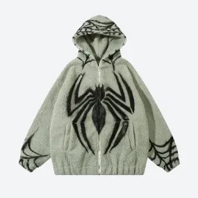 Teddy Hoodie Jacket Full Zip-Up with Spider