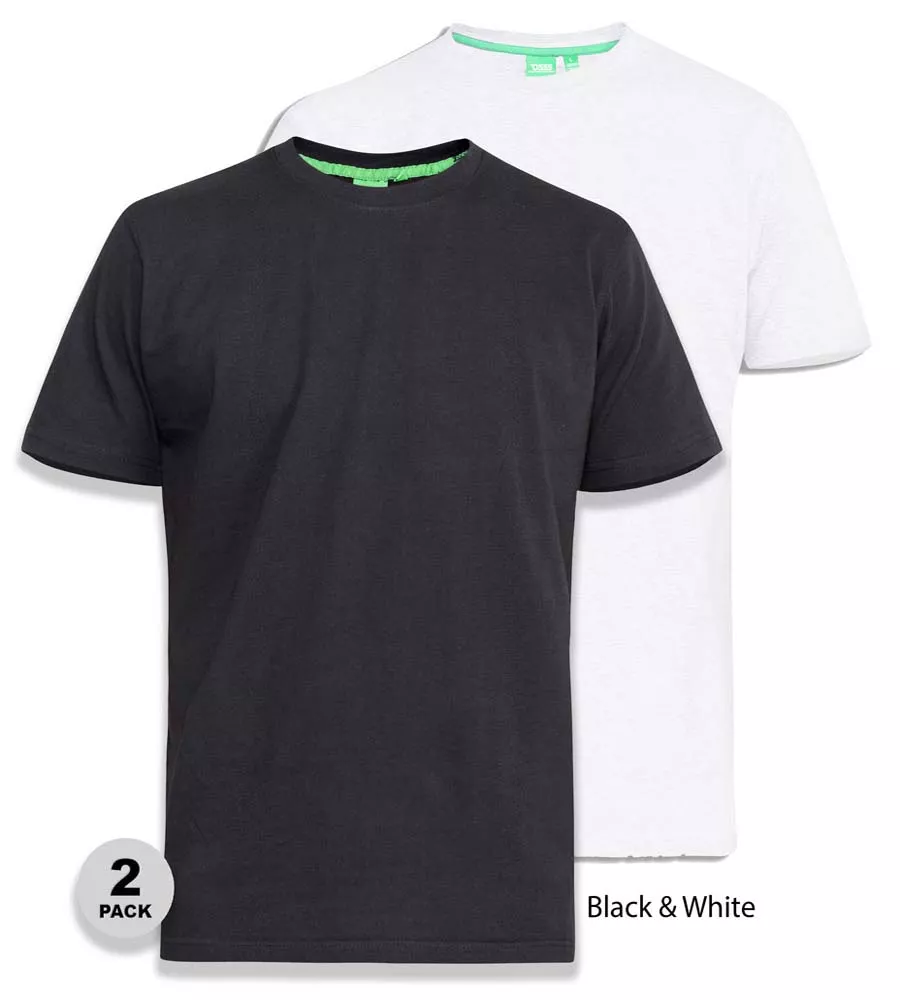 Big Mens Pack Of 2 T-Shirts in Fenton Black and White