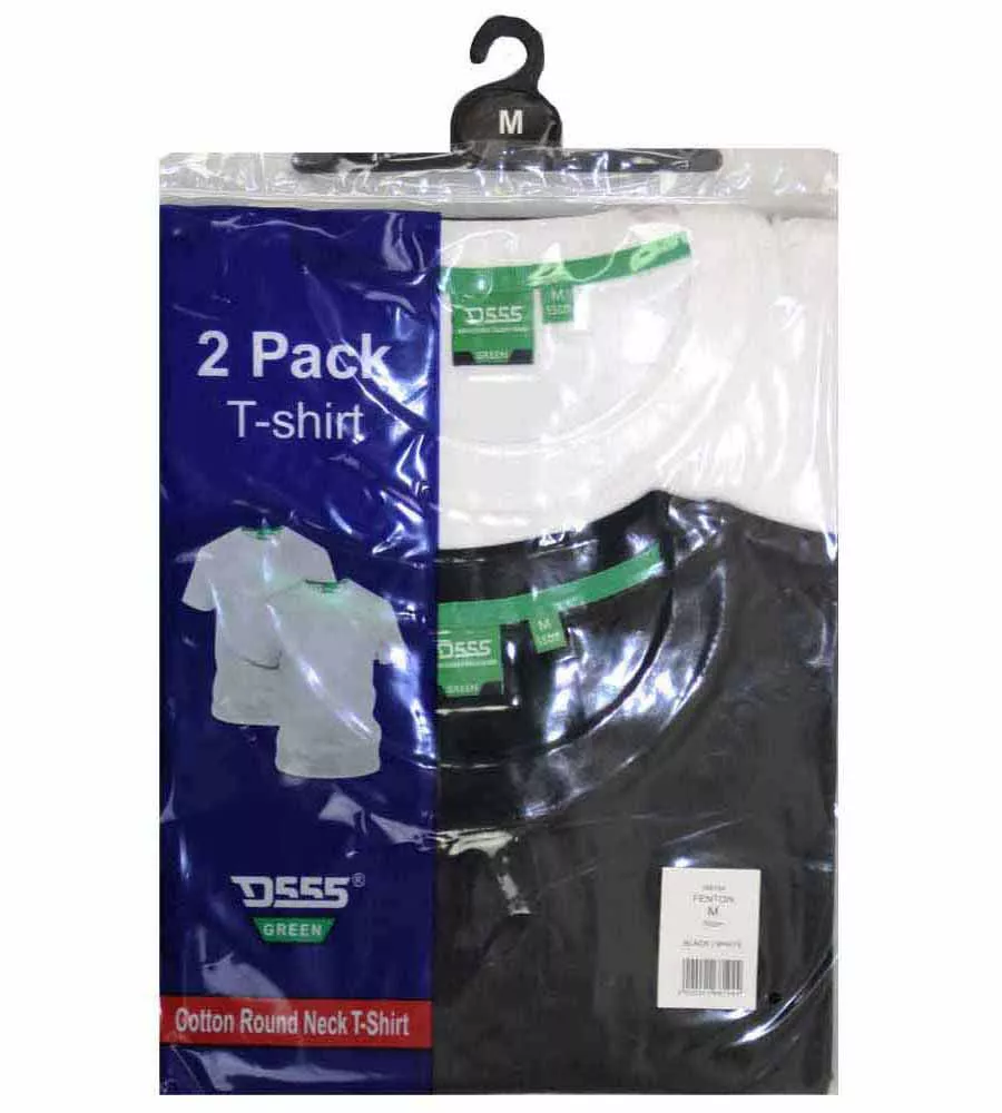 Big Mens Pack Of 2 T-Shirts in Fenton Black and White