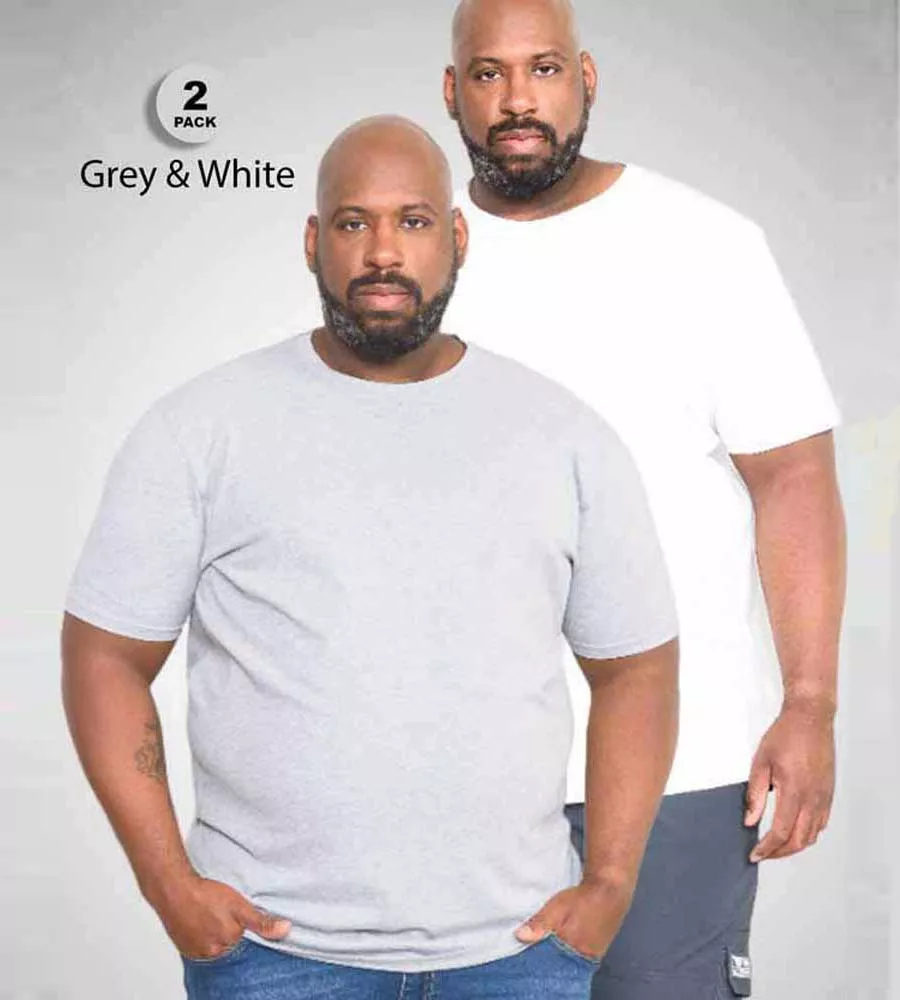 Big Mens Pack Of 2 T-Shirts in Fenton Grey and White