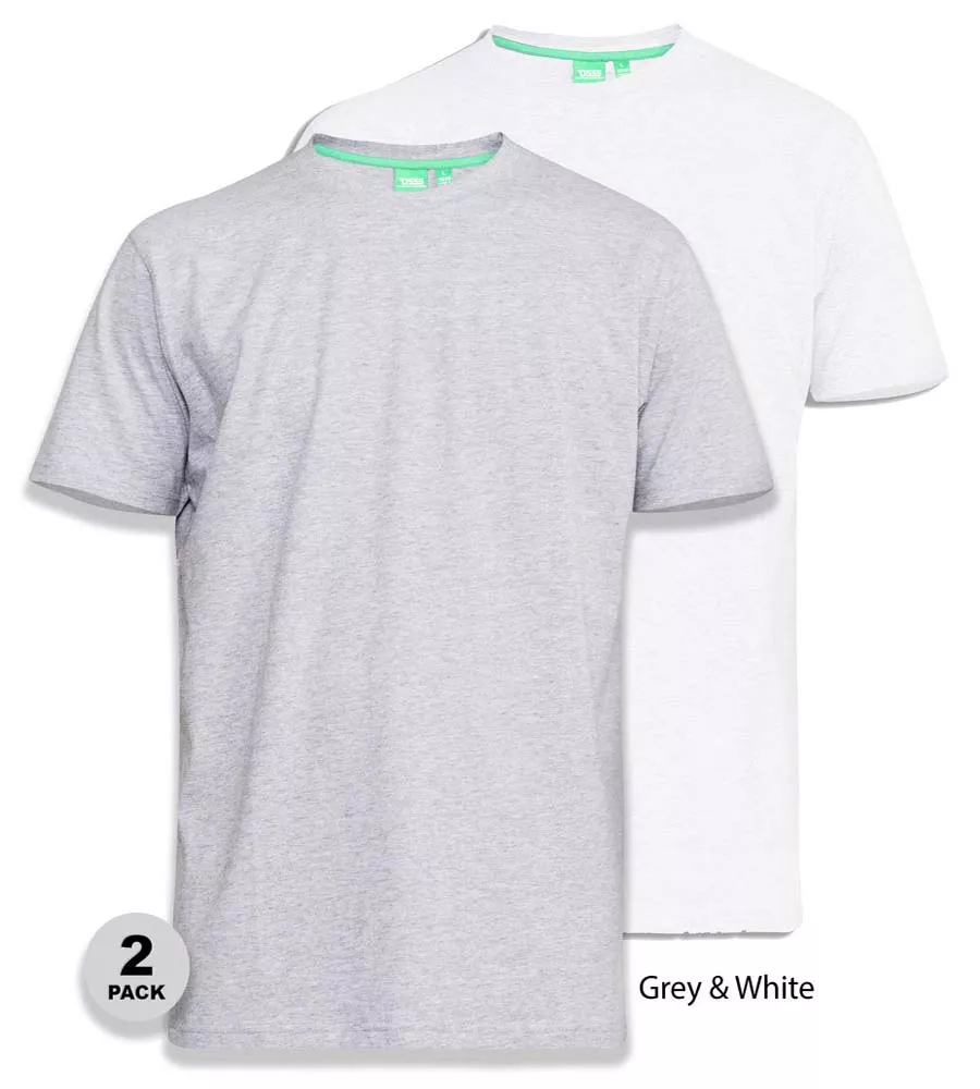 Big Mens Pack Of 2 T-Shirts in Fenton Grey and White