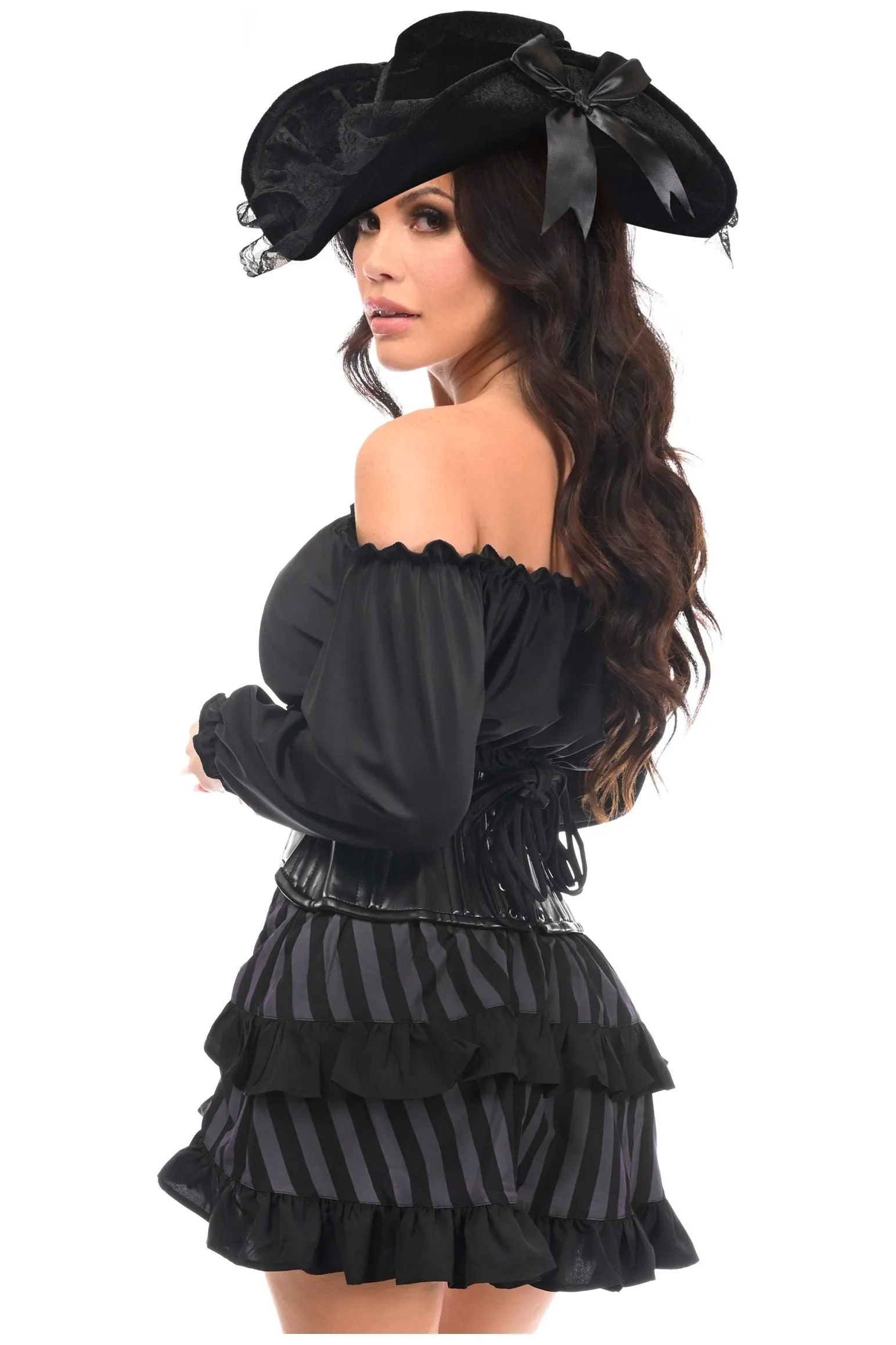 Premium Pirate Corset Costume with Black/Grey Stripes