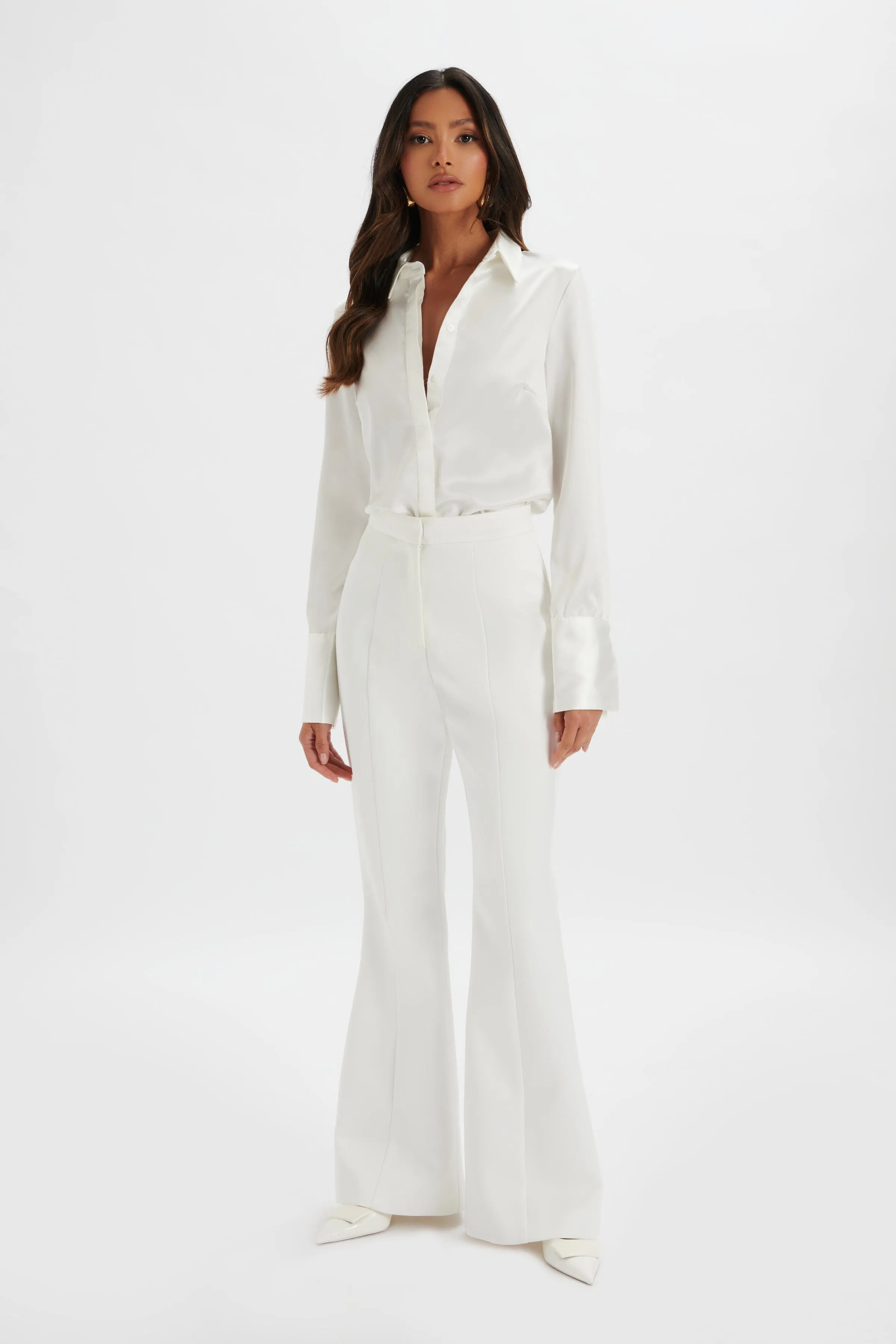 White Satin Fit & Flare Trouser