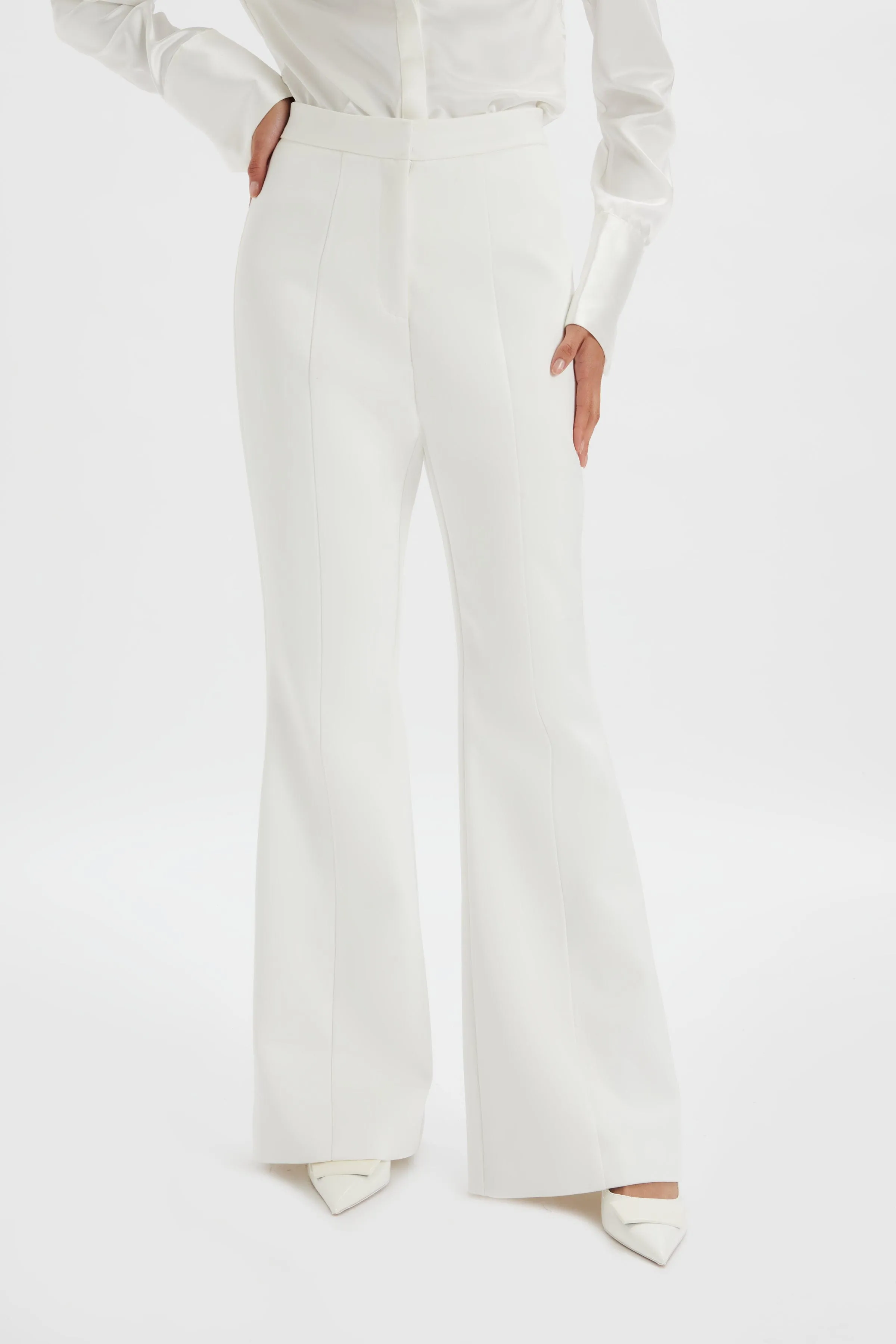 White Satin Fit & Flare Trouser