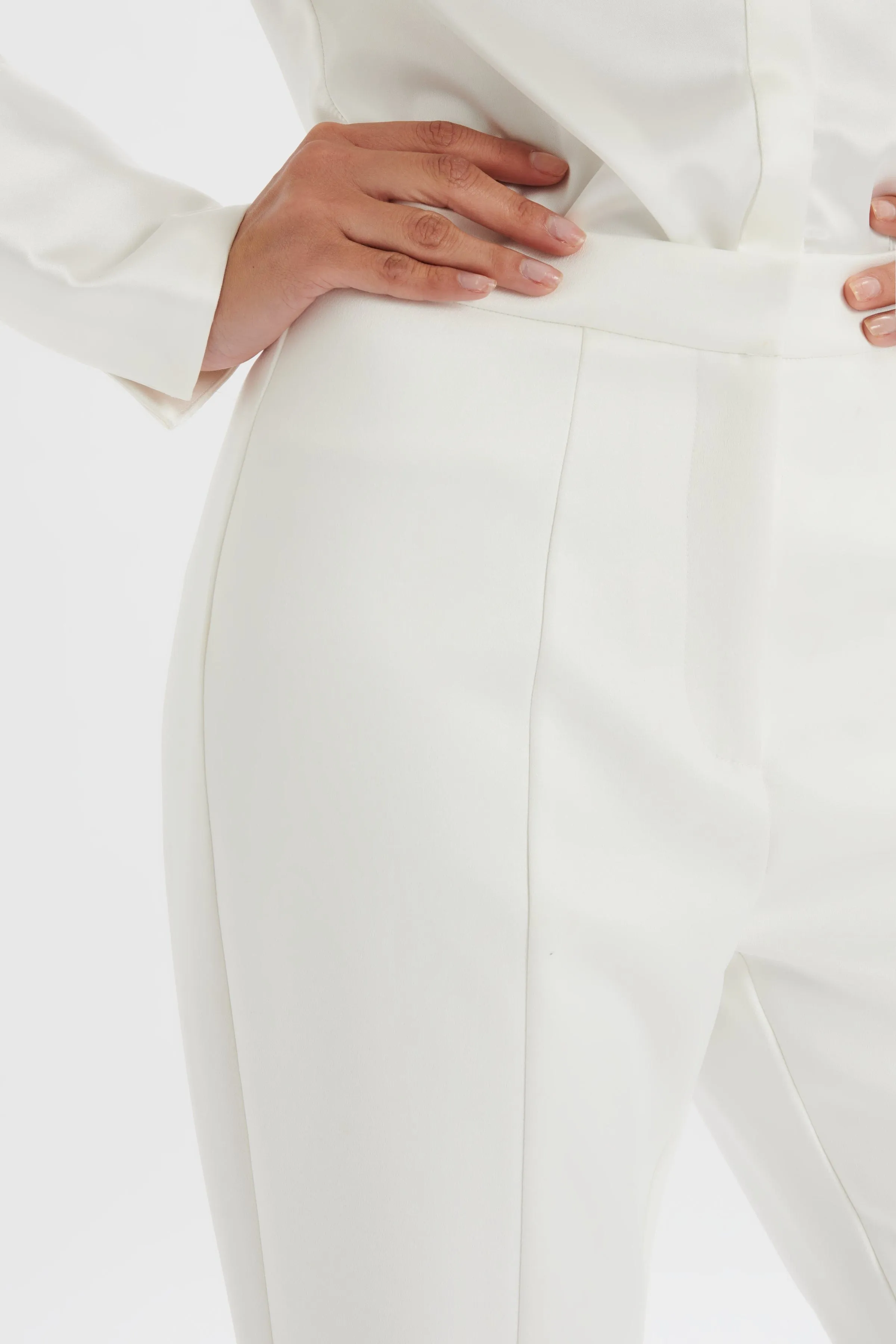 White Satin Fit & Flare Trouser