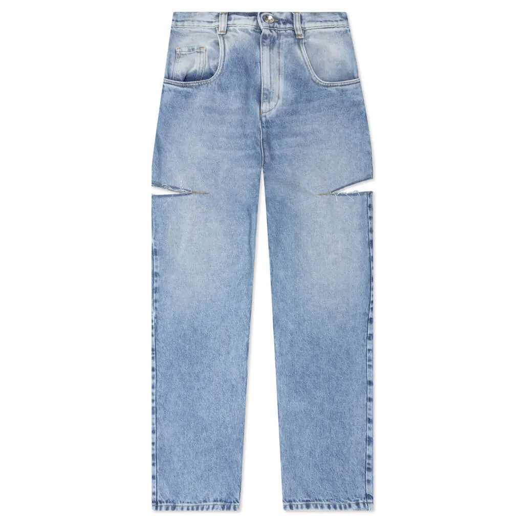 Blue High Rise Baggy Cut Out Jeans with 5 Pockets